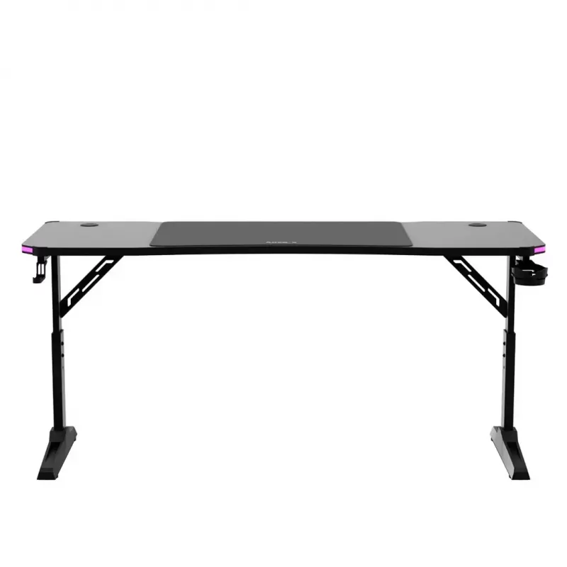 Gaming stalas huzaro Hero 4.6 RGB – juodas stačiakampis stalviršis 1600×600 mm, aukštis 560–790 mm, H kojos, RGB foninis apšvietimas