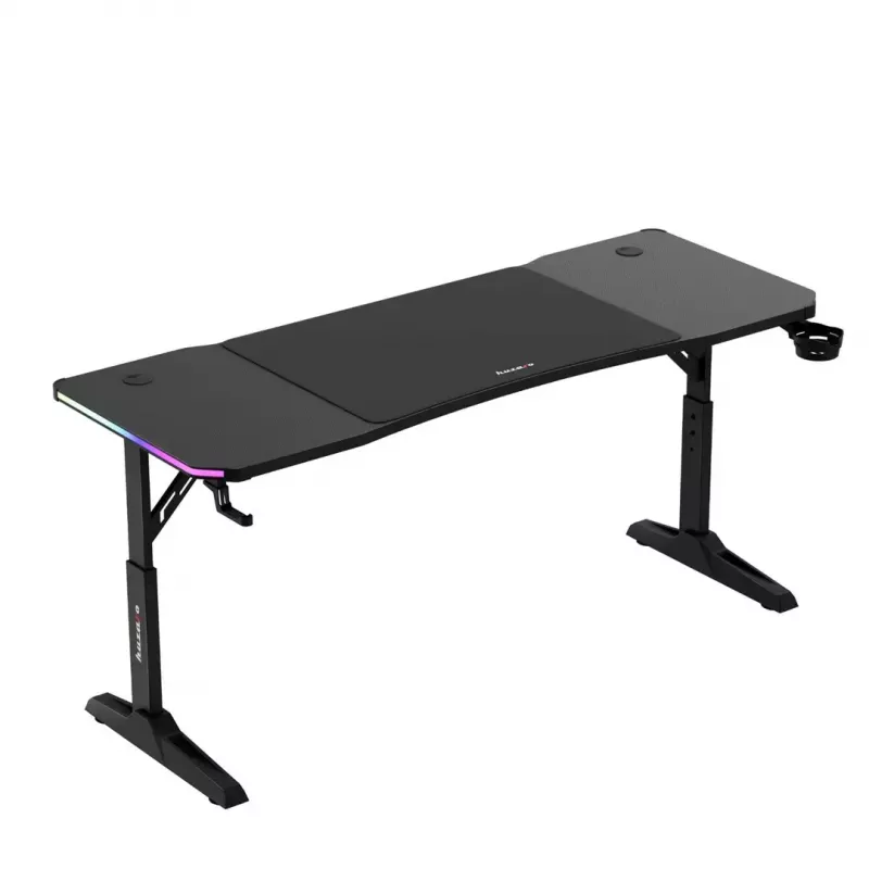 Gaming stalas huzaro Hero 4.6 RGB – juodas stačiakampis stalviršis 1600×600 mm, aukštis 560–790 mm, H kojos, RGB foninis apšvietimas