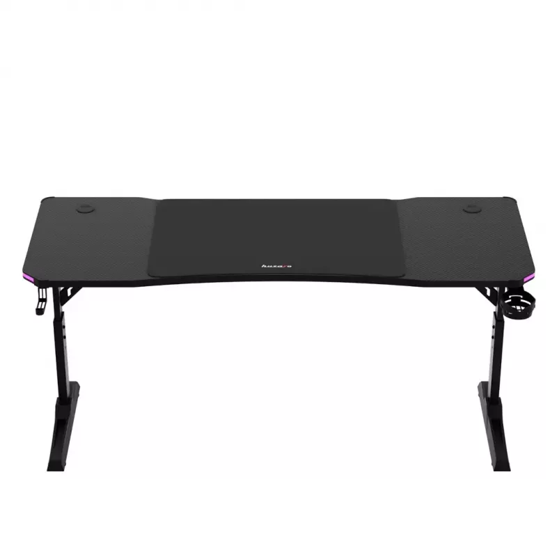 Gaming stalas huzaro Hero 4.6 RGB – juodas stačiakampis stalviršis 1600×600 mm, aukštis 560–790 mm, H kojos, RGB foninis apšvietimas