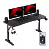 Gaming stalas huzaro Hero 4.6 RGB – juodas stačiakampis stalviršis 1600×600 mm, aukštis 560–790 mm, H kojos, RGB foninis apšvietimas