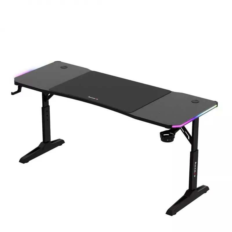 Gaming stalas huzaro Hero 4.6 RGB – juodas stačiakampis stalviršis 1600×600 mm, aukštis 560–790 mm, H kojos, RGB foninis apšvietimas