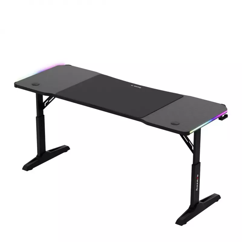 Gaming stalas huzaro Hero 4.6 RGB – juodas stačiakampis stalviršis 1600×600 mm, aukštis 560–790 mm, H kojos, RGB foninis apšvietimas