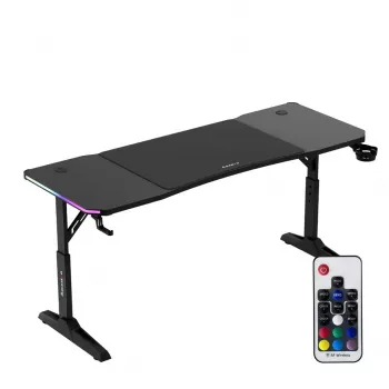 Gaming stalas huzaro Hero 4.6 RGB – juodas stačiakampis stalviršis 1600×600 mm, aukštis 560–790 mm, H kojos, RGB foninis apšvietimas