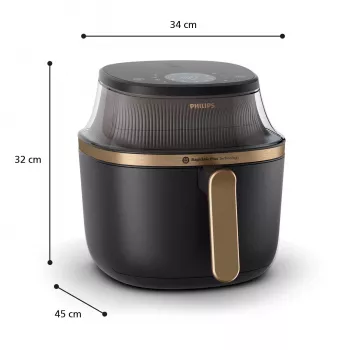 Karšto oro gruzdintuvė Philips 3000 serija NA342/00 — 7,2 L, 2000 W, 16 programų, jutiklinis valdymas, juoda-auksinė