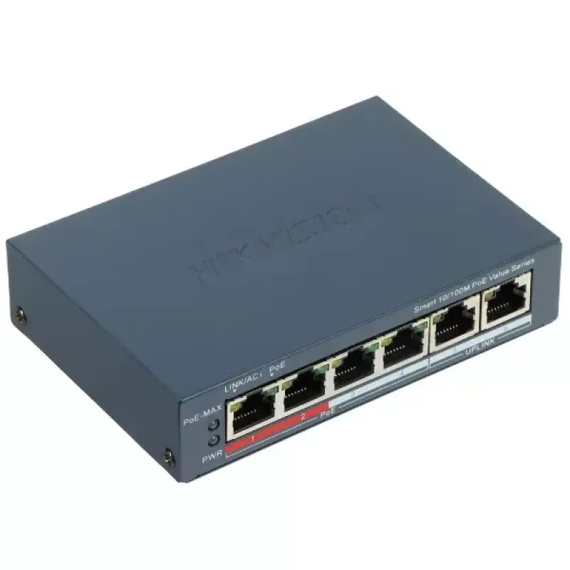 Tinklo jungiklis Hikvision DS-3E1106P-EI — 6 prievadų PoE Ethernet jungiklis, nevaldomas, 10/100 Mbps
