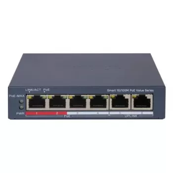 Tinklo jungiklis Hikvision DS-3E1106P-EI — 6 prievadų PoE Ethernet jungiklis, nevaldomas, 10/100 Mbps