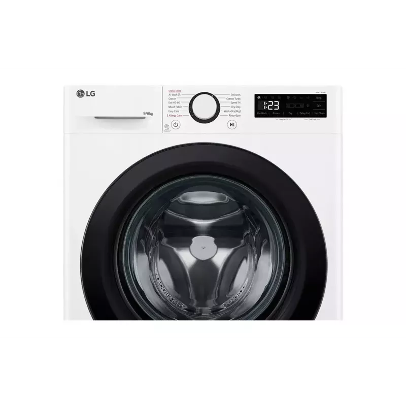 LG F4DR509SBW skalbyklė su džiovinimu, laisvai pastatoma, priekinio pakrovimo, juoda, balta