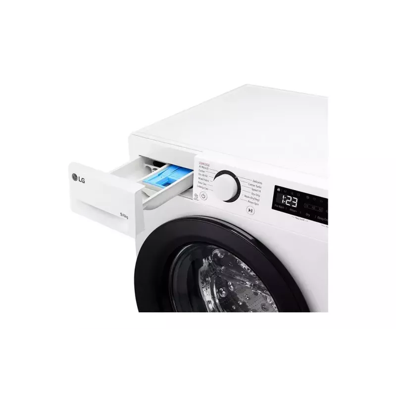 LG F4DR509SBW skalbyklė su džiovinimu, laisvai pastatoma, priekinio pakrovimo, juoda, balta