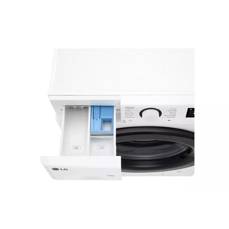 LG F4DR509SBW skalbyklė su džiovinimu, laisvai pastatoma, priekinio pakrovimo, juoda, balta
