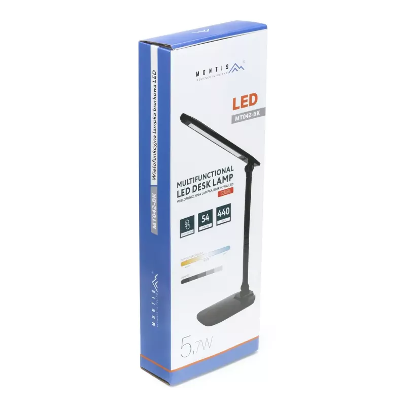 Stalinė lempa MONTIS MT042-BK, LED 5,7W, reguliuojama, 440 lm, 3000–5400K, juoda, 410×144×58 mm