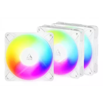 ARCTIC Freezer P12 Pro Reverse A-RGB (Baltas) - 3 vnt. rinkinys - 120 mm A-RGB PWM ventiliatorius su kabelių skirstytuvu