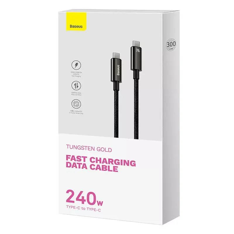 USB-C į USB-C laidas Baseus Tungsten Gold 240W 3m (juodas)