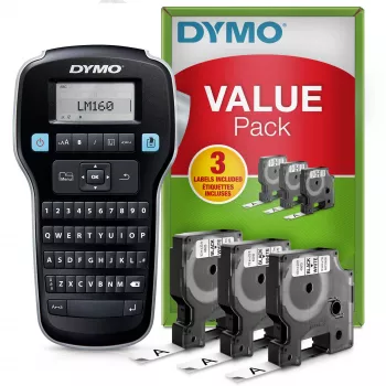 DYMO LabelManager 160 etikečių spausdintuvas su 3 D1 juostos ritinėliais | Nešiojamas etikečių spausdintuvas | QWERTY klaviatūra | Biurui ir namams