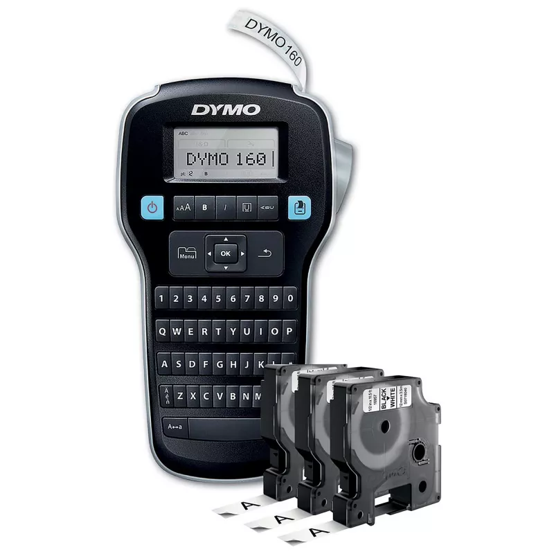DYMO LabelManager 160 etikečių spausdintuvas su 3 D1 juostos ritinėliais | Nešiojamas etikečių spausdintuvas | QWERTY klaviatūra | Biurui ir namams
