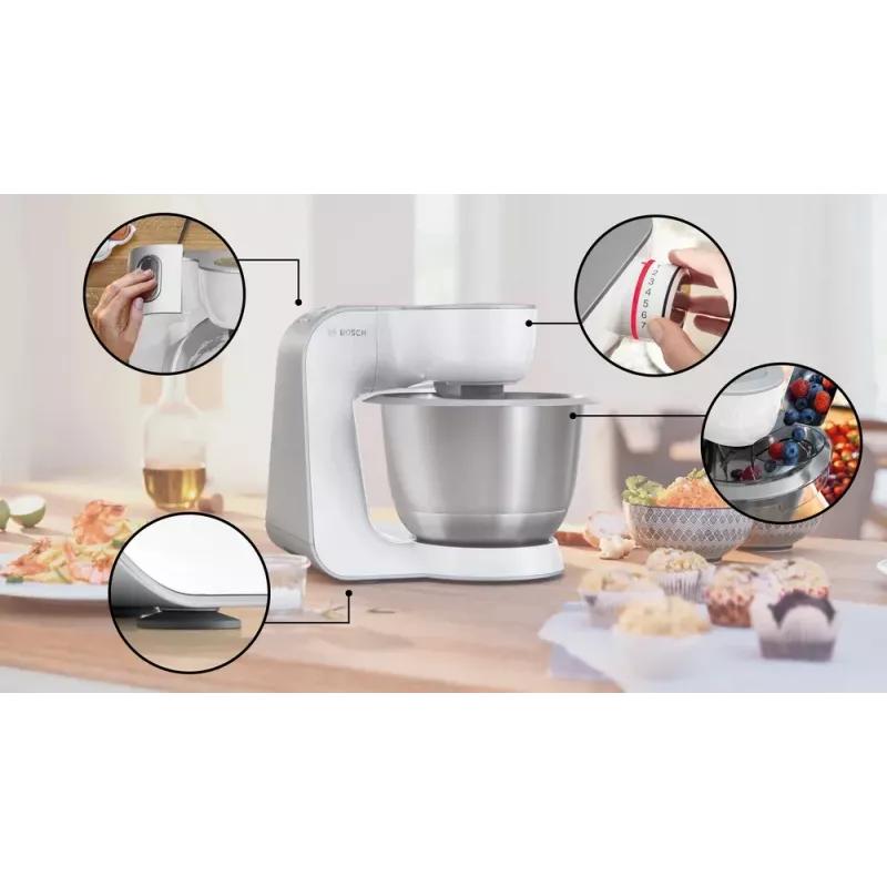 Virtuvinis kombainas Bosch Serie 4 MUM58200 — 1000 W, 3,9 l nerūdijančio plieno dubuo, baltas