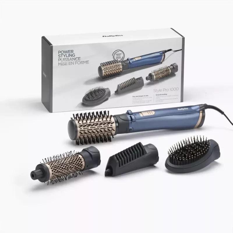 Karšto oro šepetys BaByliss Style Pro 1000 AS965E — 1000 W, 2,5 m laidas, 4 antgaliai, keraminis šildytuvas, jonizacija, automatinis sukimas