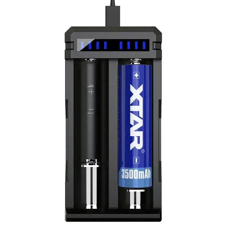 Baterijų įkroviklis XTAR SC2 Li-ion 18650 USB-C 2 lizdai, USB-C maitinimas, LED indikatoriai, juodas