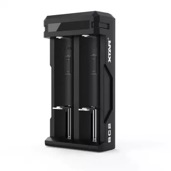 Baterijų įkroviklis XTAR SC2 Li-ion 18650 USB-C 2 lizdai, USB-C maitinimas, LED indikatoriai, juodas