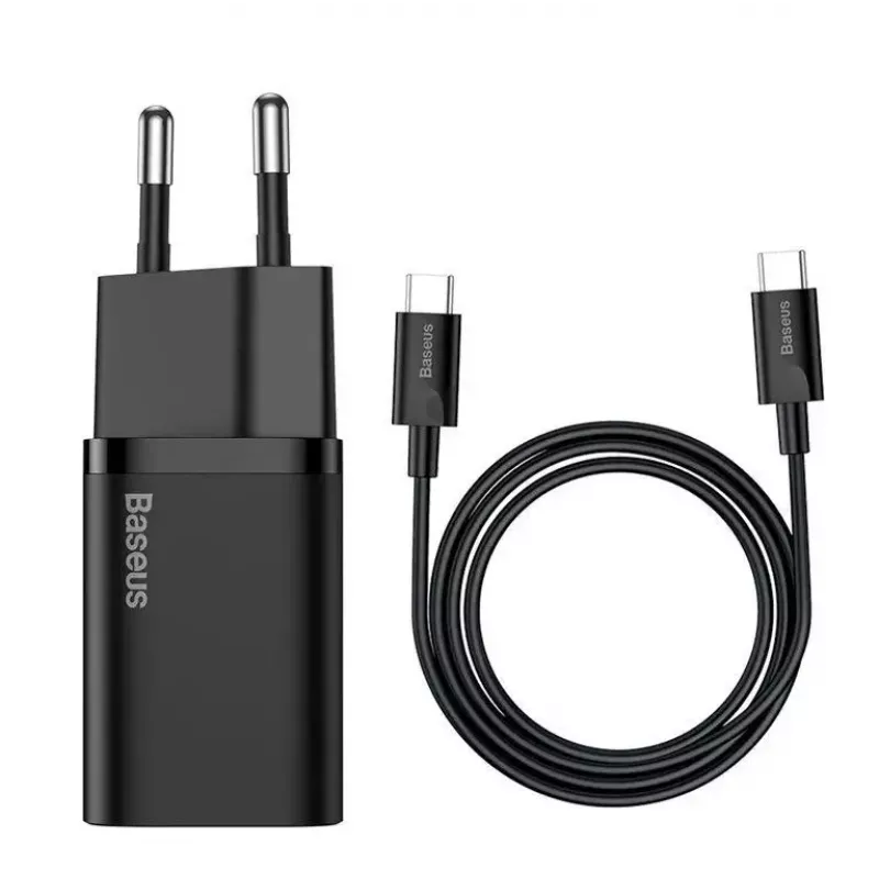 Baseus Super Si Quick Charger 1C TZCCSUP-L01 sieninis įkroviklis, 25W, USB-C PD, su 1 m USB-C kabeliu, juodas