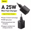 Baseus Super Si Quick Charger 1C TZCCSUP-L01 sieninis įkroviklis, 25W, USB-C PD, su 1 m USB-C kabeliu, juodas