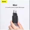 Baseus Super Si Quick Charger 1C TZCCSUP-L01 sieninis įkroviklis, 25W, USB-C PD, su 1 m USB-C kabeliu, juodas