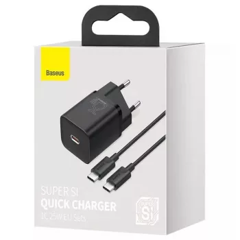 Vidinis įkroviklis Baseus TZCCSUP-L01, USB-C 1 prievadas, 18W, 100–240V AC, 1 m laidas, Juodas