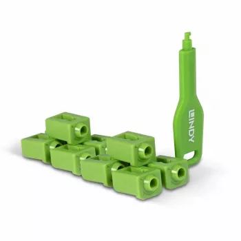 SFP prievadų blokatorių rinkinys Lindy SFP Port Locks Green 10 vnt. + 1 raktas, suderinamas su SFP, 20×74.5×5.9 mm