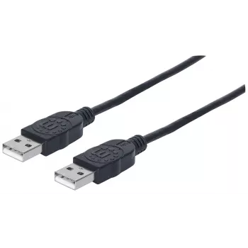 Manhattan USB-A į USB-A laidas, 1 m, Vyriškas į Vyrišką, 480 Mbps (USB 2.0), Hi-Speed USB, Juodas, Viso gyvenimo garantija