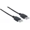 Manhattan USB-A į USB-A laidas, 1 m, Vyriškas į Vyrišką, 480 Mbps (USB 2.0), Hi-Speed USB, Juodas, Viso gyvenimo garantija