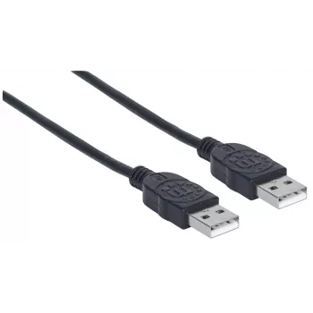 Manhattan USB-A į USB-A laidas, 1 m, Vyriškas į Vyrišką, 480 Mbps (USB 2.0), Hi-Speed USB, Juodas, Viso gyvenimo garantija