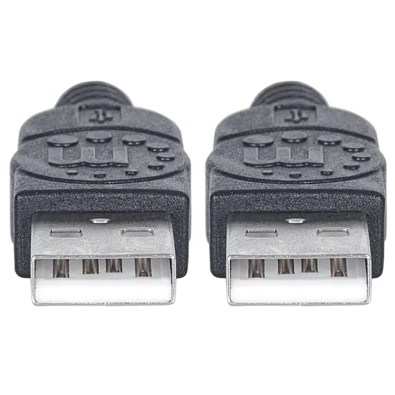 Manhattan USB-A į USB-A laidas, 1 m, Vyriškas į Vyrišką, 480 Mbps (USB 2.0), Hi-Speed USB, Juodas, Viso gyvenimo garantija