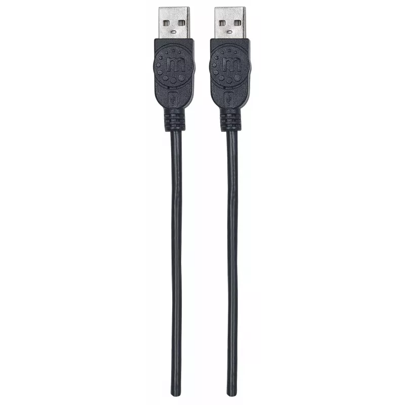 Manhattan USB-A į USB-A laidas, 1 m, Vyriškas į Vyrišką, 480 Mbps (USB 2.0), Hi-Speed USB, Juodas, Viso gyvenimo garantija