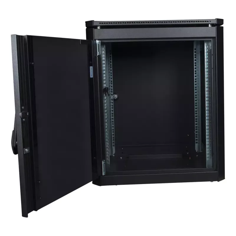 Laisvai pastatomas stovas Lanview RDL12U66BL — 12U, 600 kg, raktinis užraktas, reguliuojamos kojelės, kabelių valdymas, IP40, juoda