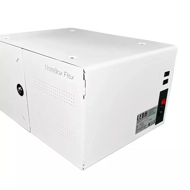 Nešiojamų įrenginių valdymo spinta LEBA NoteBox 16 su raktiniu užraktu, USB-C prievadais, 12 W vienam įrenginiui, USB 2.0, montavimui ant sienos ar ant stalo, balta