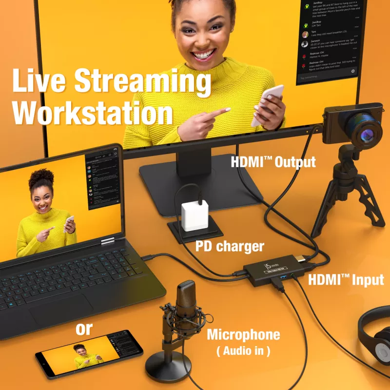 USB-C vaizdo fiksavimo stotelė su HDMI j5create JVA01-N 1920x1080 30Hz juoda