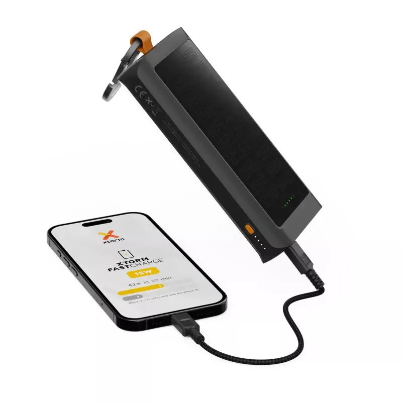 Power bank Xtorm XG2S101 — 10000 mAh LiPo, 30 W, USB‑C + USB‑A, pilka/juoda/oranžinė