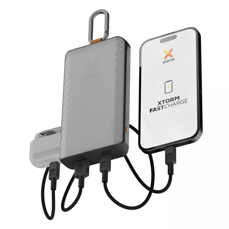 Power bank Xtorm XG2S101 — 10000 mAh LiPo, 30 W, USB‑C + USB‑A, pilka/juoda/oranžinė