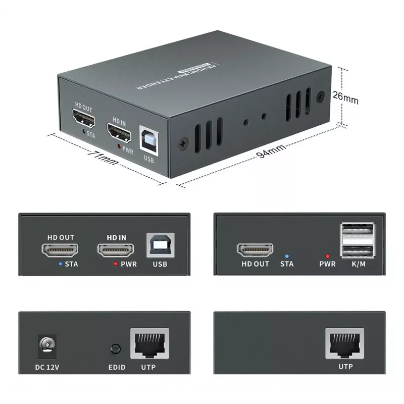 AV siųstuvas-imtuvas LEVELONE HVE-8111, 3840x2160, Cat6, USB-A/USB-B, DC 12V (2 vnt.)
