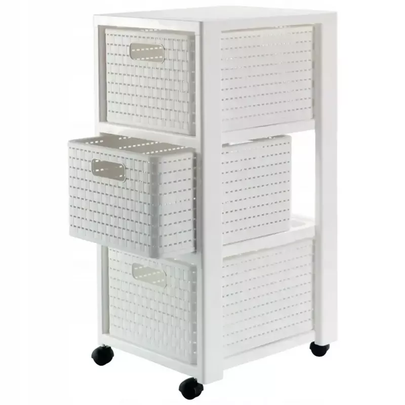 rotho Country plastikinė spintelė su 3 stalčiais, balta, 71,2×32,5×37,5 cm, technopolimeras, ratukai