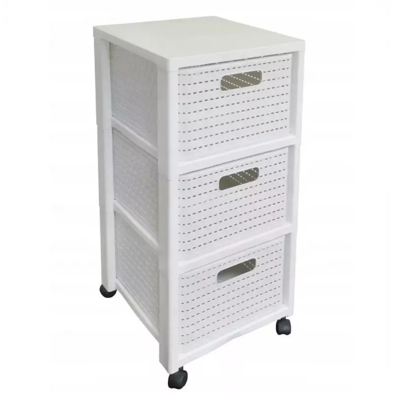 rotho Country plastikinė spintelė su 3 stalčiais, balta, 71,2×32,5×37,5 cm, technopolimeras, ratukai