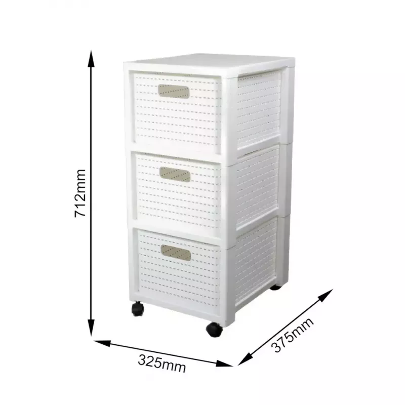 rotho Country plastikinė spintelė su 3 stalčiais, balta, 71,2×32,5×37,5 cm, technopolimeras, ratukai