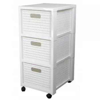 rotho Country plastikinė spintelė su 3 stalčiais, balta, 71,2×32,5×37,5 cm, technopolimeras, ratukai