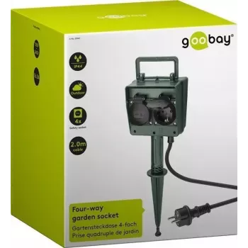 Prailginimo laidas Goobay 55943 2m 2 AC lizdai lauko sąlygoms juoda žalia