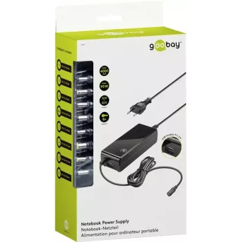 Goobay 90 W nešiojamojo kompiuterio maitinimo adapteris juodas, vidaus, 100-240V
