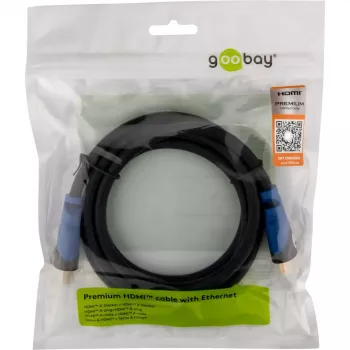 Goobay HDMI kabelis 3 m, A tipo kištukas – A tipo kištukas, 18 Gbit/s, juodas/mėlynas