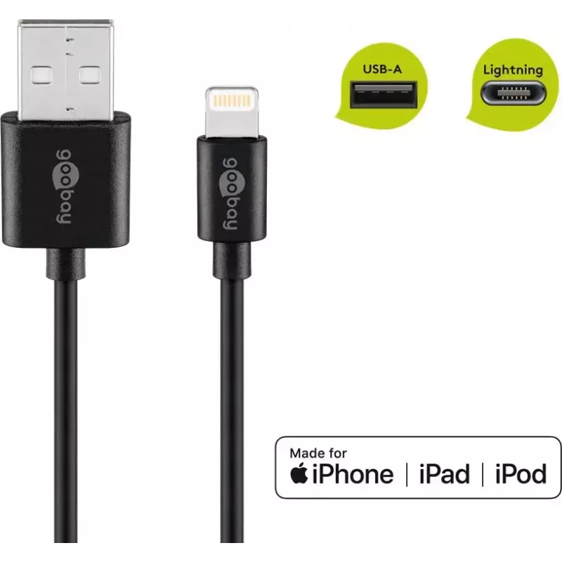 Goobay Lightning USB įkrovimo ir sinchronizavimo kabelis 0,5 m, MFi, CE
