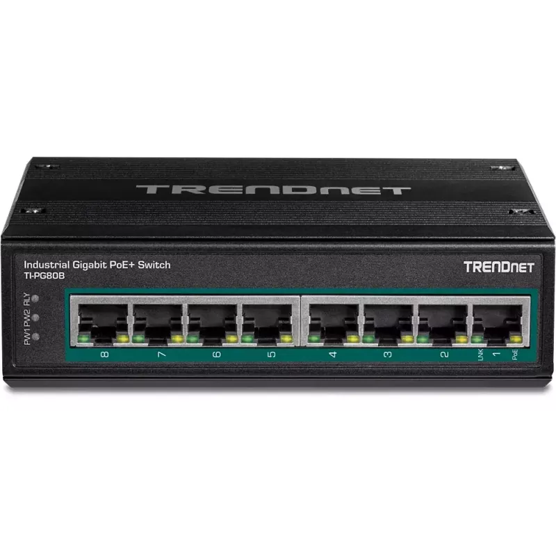 Pramoninis jungiklis Trendnet TI-PG80B – 8x Gigabit PoE+ (200W), DIN bėgelis, IP30
