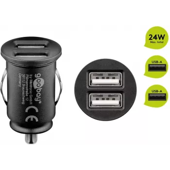 Goobay Dual-USB automobilinis įkroviklis 24 W juodas greitas įkrovimas su apsauga nuo viršsrovių