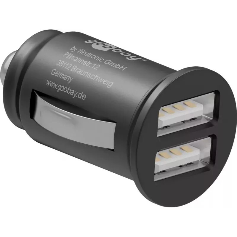 Goobay Dual-USB automobilinis įkroviklis 24 W juodas greitas įkrovimas su apsauga nuo viršsrovių