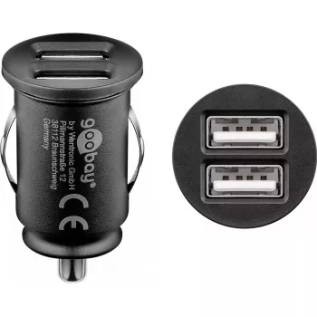 Goobay Dual-USB automobilinis įkroviklis 24 W juodas greitas įkrovimas su apsauga nuo viršsrovių
